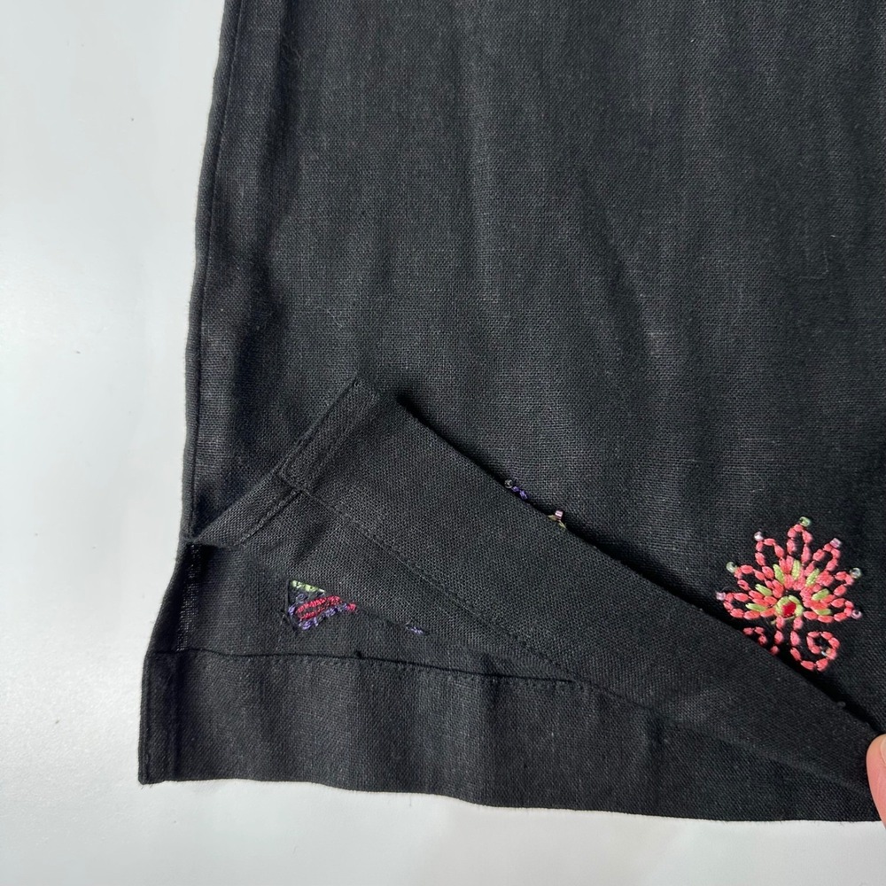 Kim Rogers Linen Blend Shirt Black Beaded Floral Embroidered Button Up Sz 1X - Picture 11 of 16